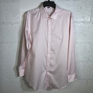 Calvin Klein Men's Refined Cotton Stretch Slim Fit Dress Shirt PINK 17 32/33 $98